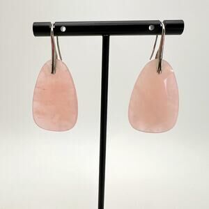 Rose Quartz Drop Earrings Silver Tone Hooks Natural Stone